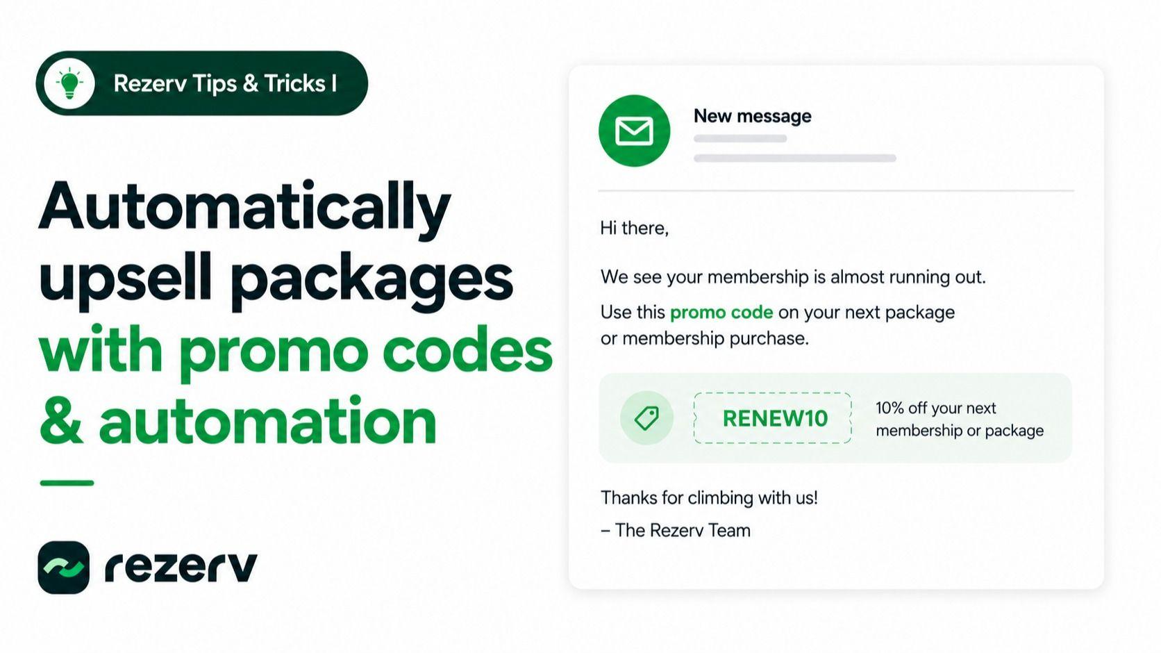 Tips & Tricks: Automatically upsell packages with promo codes & automation in Rezerv