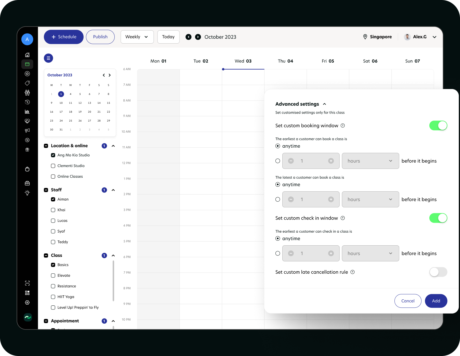 Set booking and check-in window