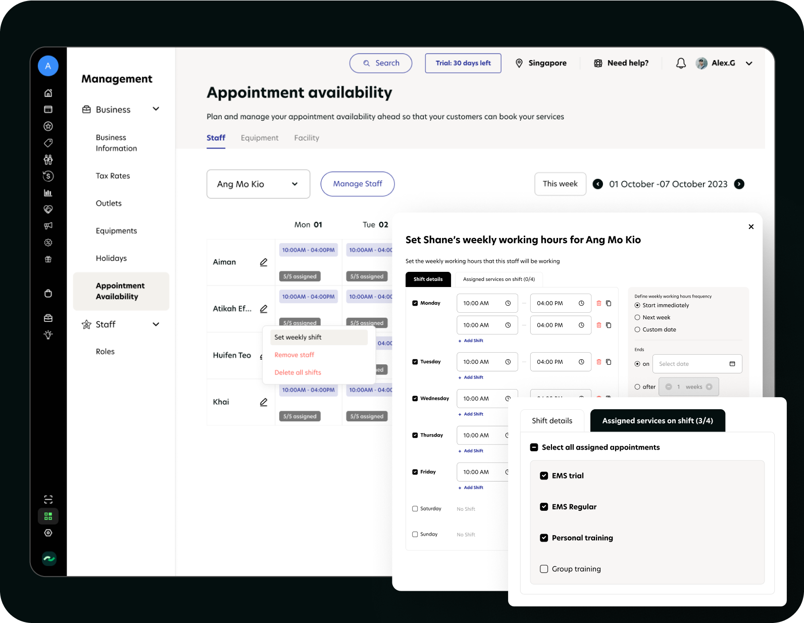 Plan your staff shifts and automatically assign services to them