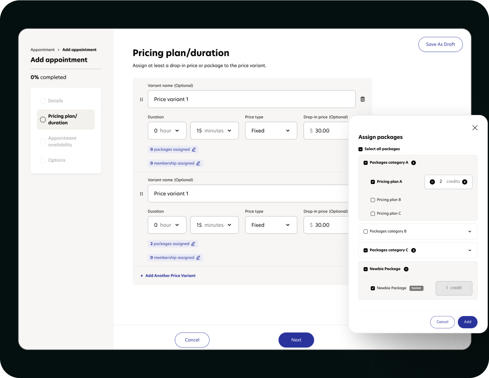 Create multiple pricing for each of your services